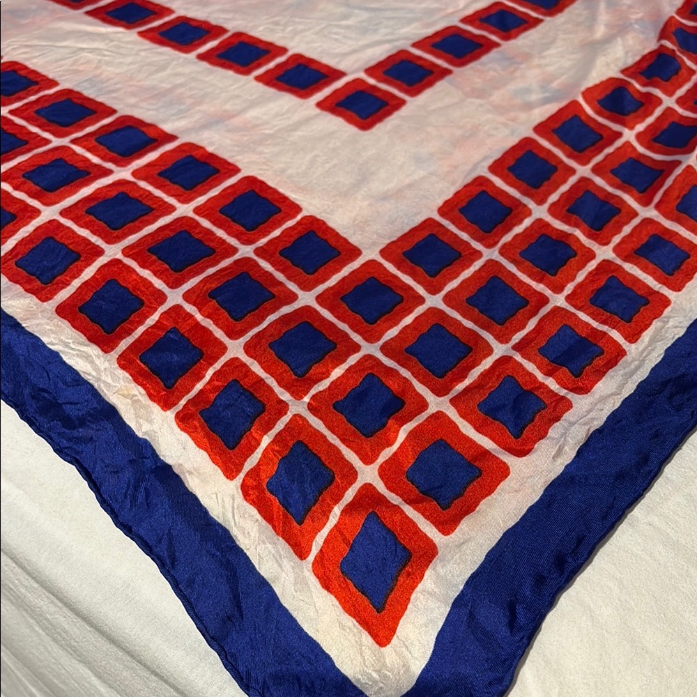 Elegant Red and Blue Geometric Scarf